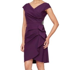 NWT Alex Evenings Plum Purple Embellished Dress 14